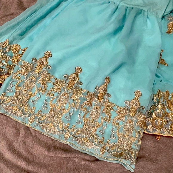 3 pc Formal sharara pakistani Indian wedding wear - sky blue medium size - Picture 4 of 7